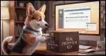 A corgi using a physical key labelled "password" to unlock a box labelled "real encryption key", all in front of a computer screen asking "Please enter real encryption key".
