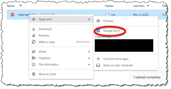 Open file in Google Docs