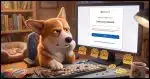A Corgi attempting to sign in to his Microsoft account. A bad password error is displayed on his PC's screen. He looks frustrated.