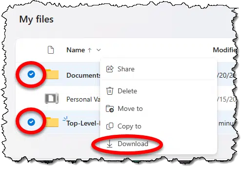 OneDrive multi-select at top.