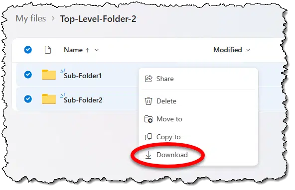 OneDrive download using multi-select.