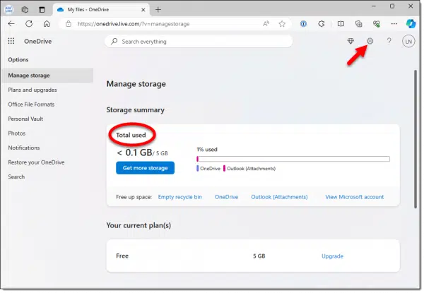 OneDrive space used.