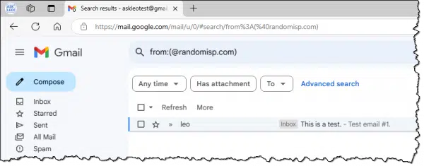 Searching for all email from a specific domain.