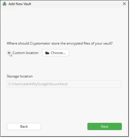 Cryptomator vault location.