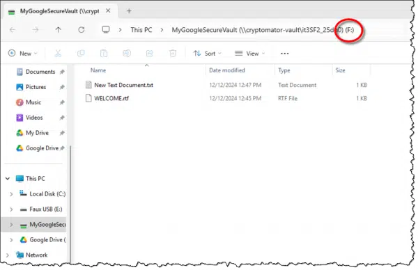 An unlocked/open Cryptomator vault.