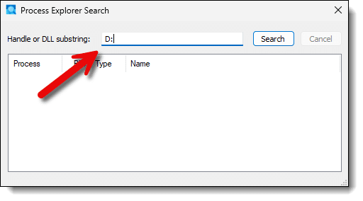 Process Explorer search.