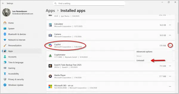 Uninstalling Copilot