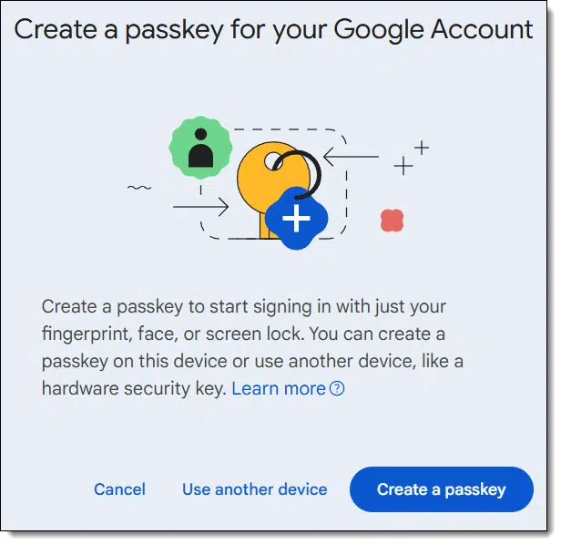 Create a Passkey dialog