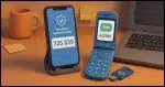 an office desktop containing a mobile phone displaying a two-factor authentication app and 6 digit code, a flipphone displaying an SMS message and 6 digit code, a yubikey usb key