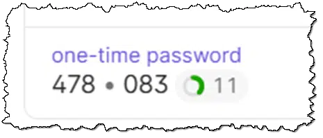 A two-factor code displayed in 1Password.
