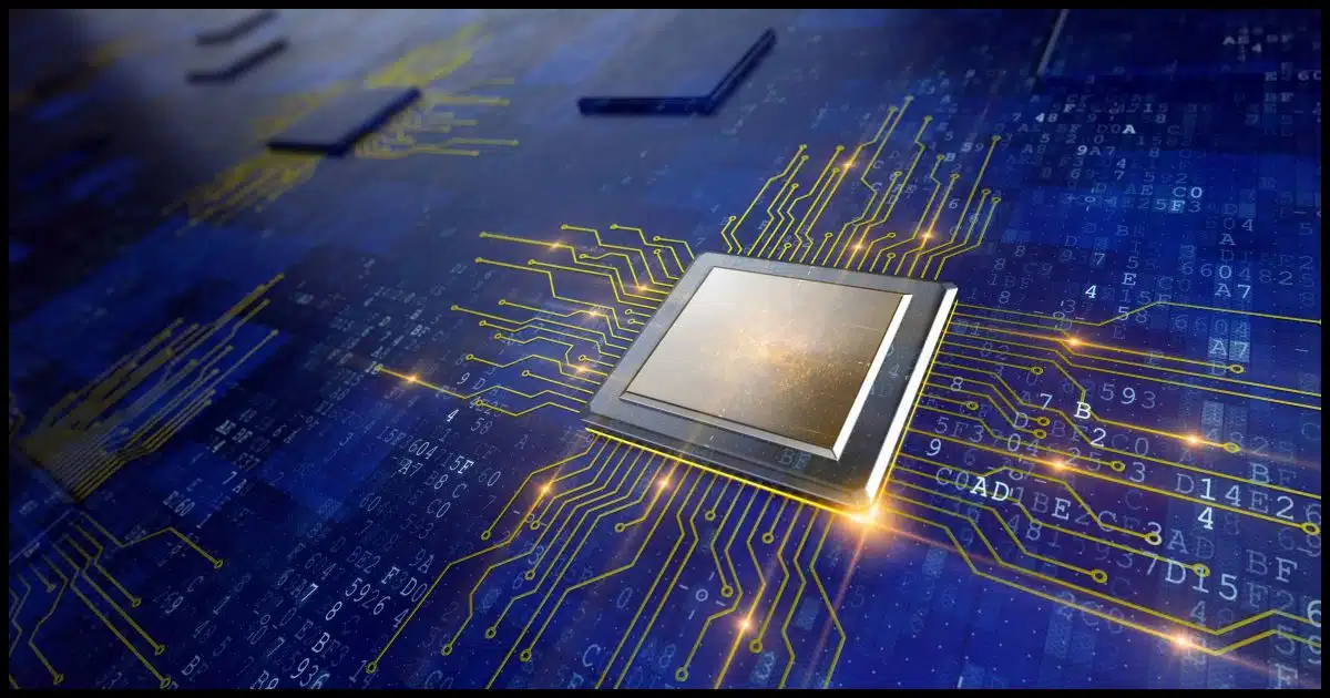Stylized computer CPU chip.