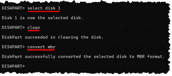 Converting to MBR partition style.