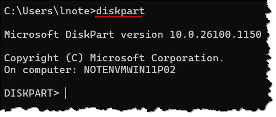 Running the diskpart command.