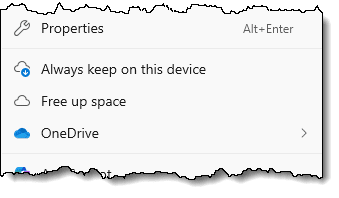 OneDrive Right-click menu.