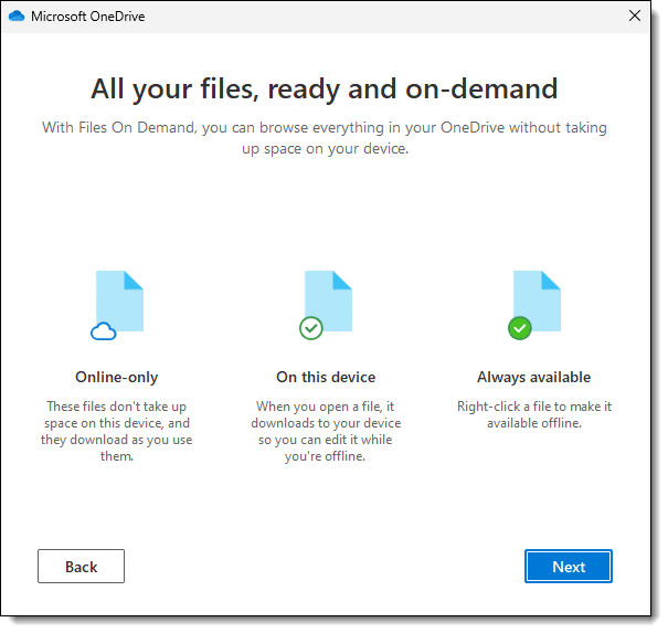 Thr three states of OneDrive files on your PC.