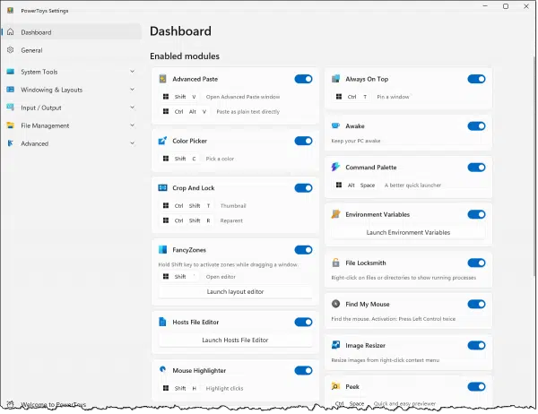 PowerToys Dashboard
