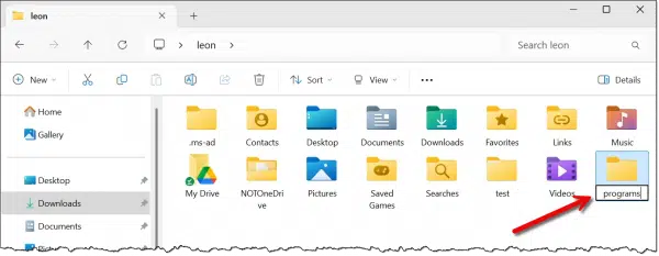 Creating a new folder.