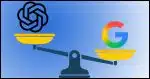 OpenAI and Google logos on a balance scale