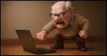 A frustrated older gentleman throwing a laptop to the ground