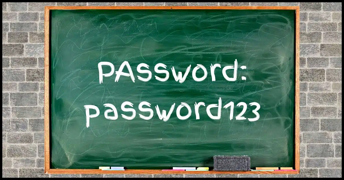 Chalkboard on which is written "Password: password123"