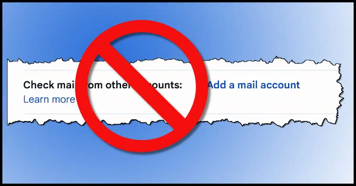 International "no" symbol over "Check mail from other accounts" option in Gmail.