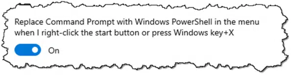 Switching to Windows PowerShell in Windows 10.