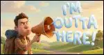 an individual shouting into a megaphone with the words "I'M OUTTA HERE!" coming out of it