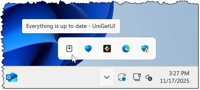 UniGetUI icon in notification area.