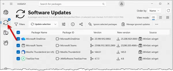 UniGetUI showing available updates.
