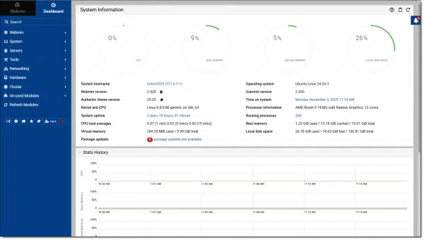 Webmin server management interface.