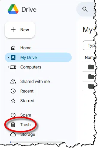 Google Drive's Trash folder.
