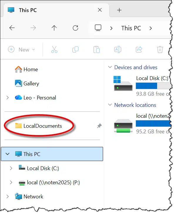 My folder pinned in the navigation pane.