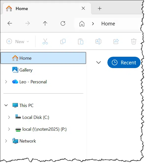 Windows File Explorer with no pinned Quick access shortcuts.