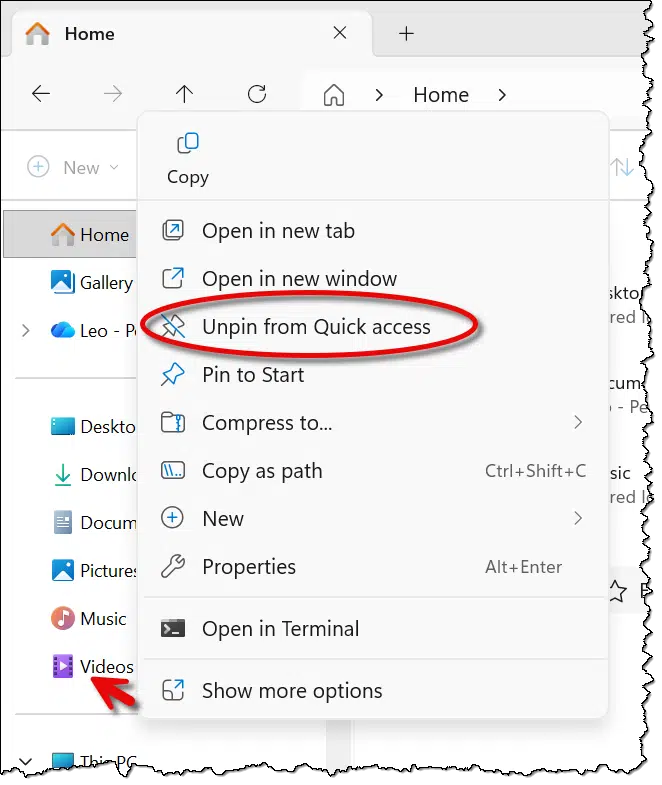 Unpin from Quick Access.