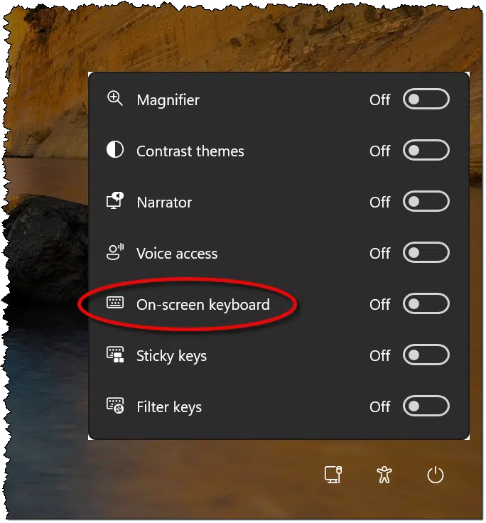 Sign-in accessibility options.