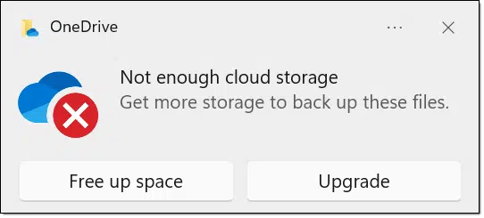 Not enough cloud storage.