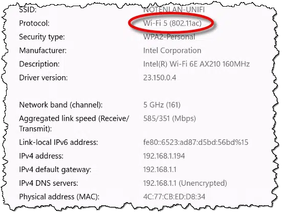 Wi-Fi Protocol in use.