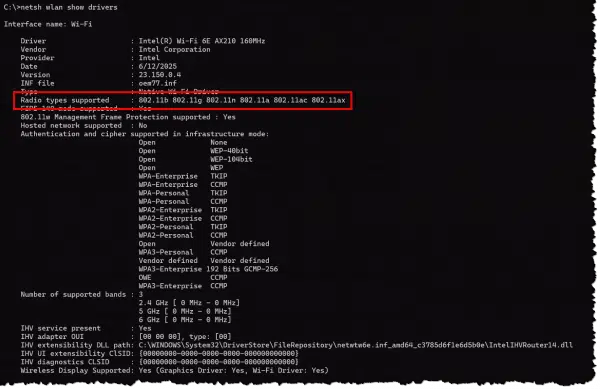 Wi-Fi protocols supported.