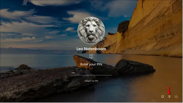 Accessibility icon on the Windows sign in screen.