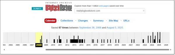 Wayback Machine record for reallybigbookstore.com