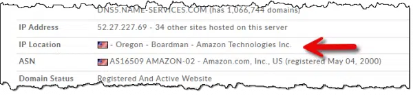 Server IP address and location.