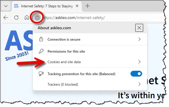 Clicking the padlock icon to expose an information menu