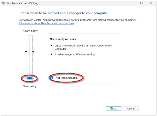 Turning Off UAC. (Not recommended.)