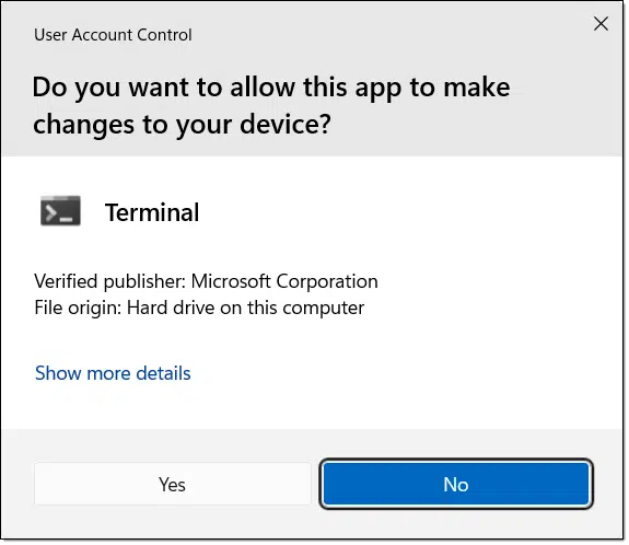 Standard UAC Dialog.