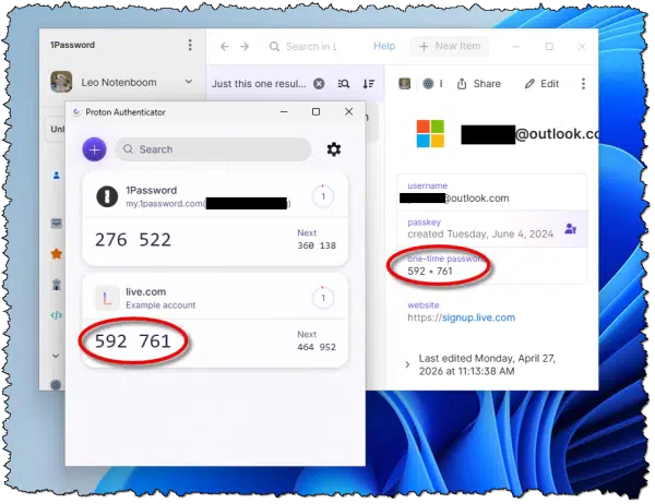 Two different apps displaying the same two-factor code.