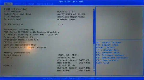 A photo of an example UEFI configuration screen.