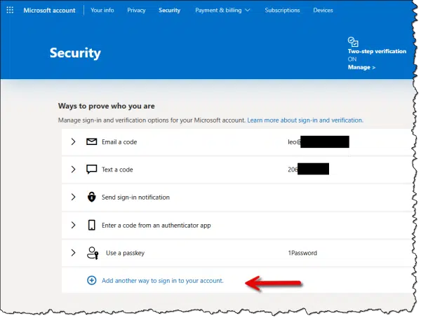 Add another way to sign in to your account.