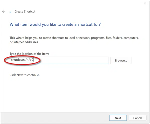 Creating a shutdown shortcut.