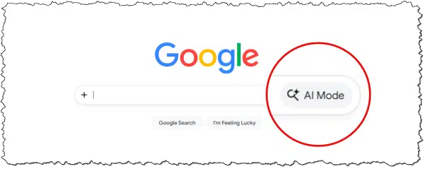 Google's AI mode option in the search box.