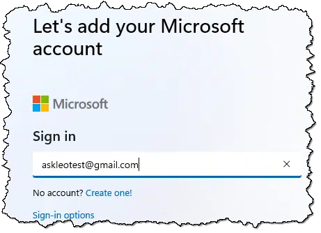 Using a Gmail account as a "Microsoft Account".
